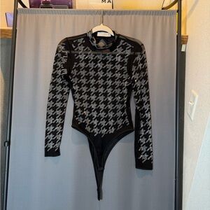 Black and White Sheer Long Sleeve Bodysuit